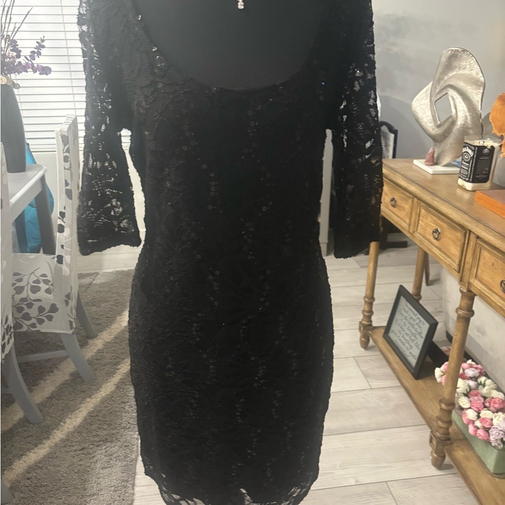 Reign Black Long Sleeve Lace Dress